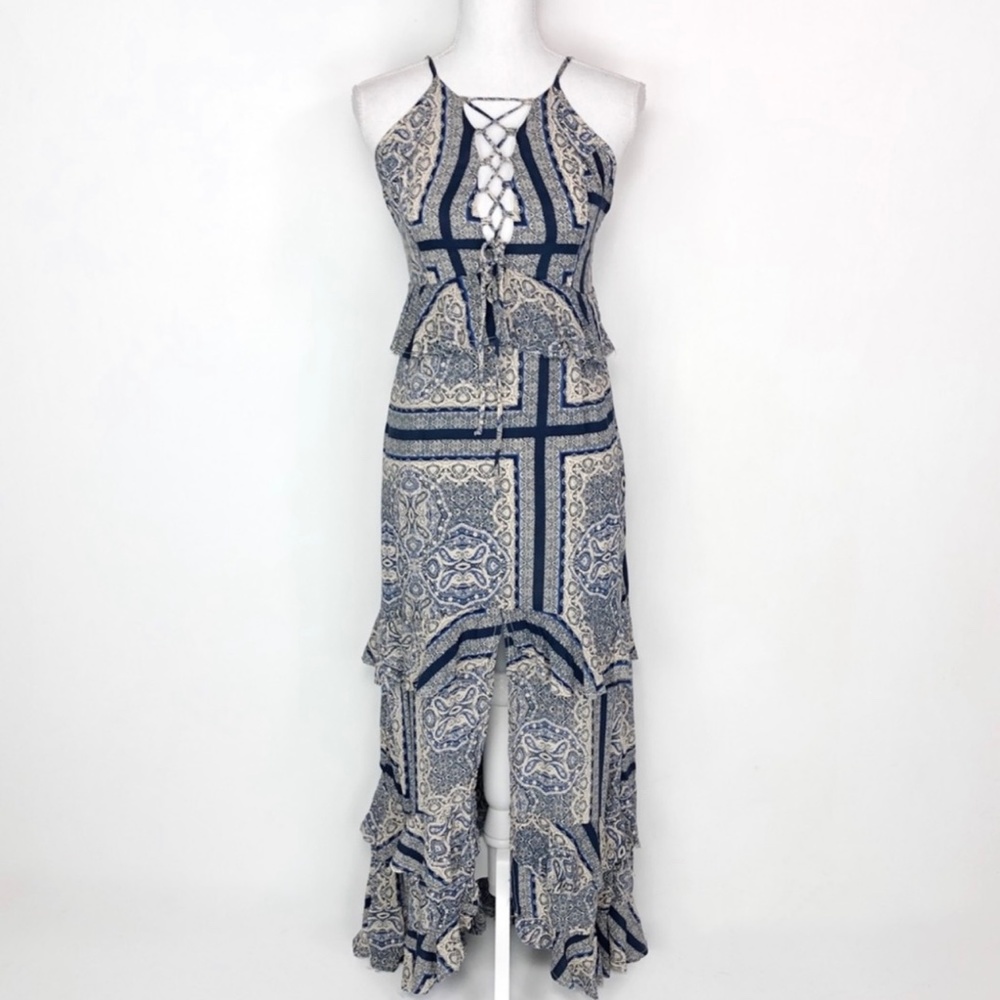 Skylar + Madison Blue Ruffle Long Maxi Dress